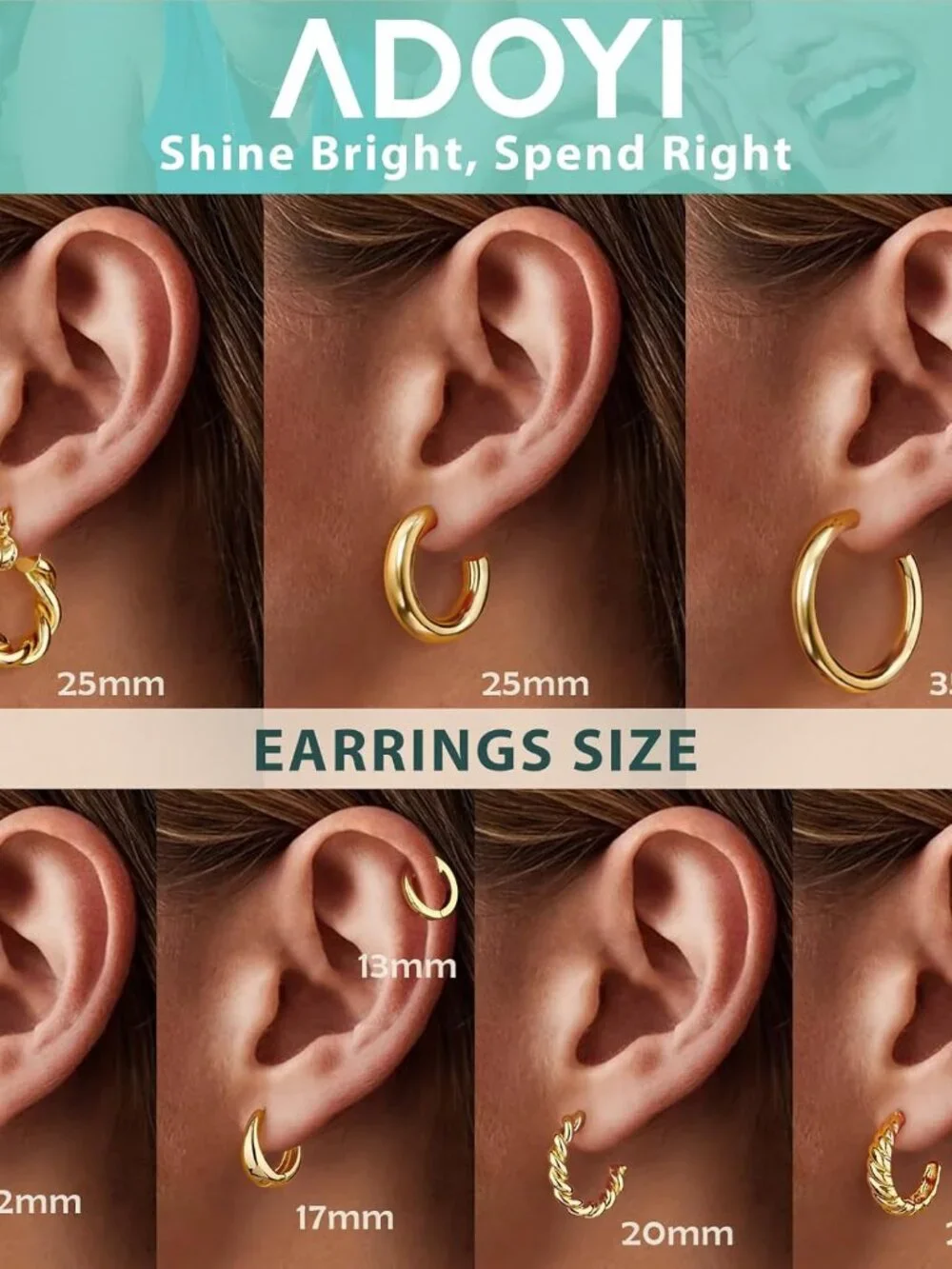9 Pairs Gold Hoop Earrings Set for Womens Twisted Huggie Hoops Earrings 14K 18K - Picture 7 of 9